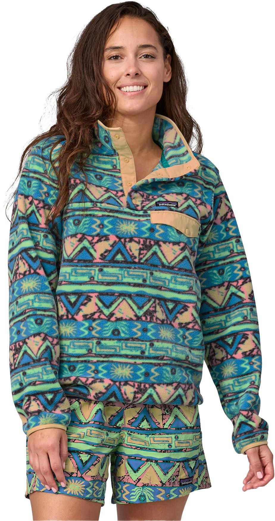 Patagonia - Women's Lightweight Synchilla® Snap-T® Fleece Pullover - High Hopes Geo / Salamander Green - Veste polaire femmes