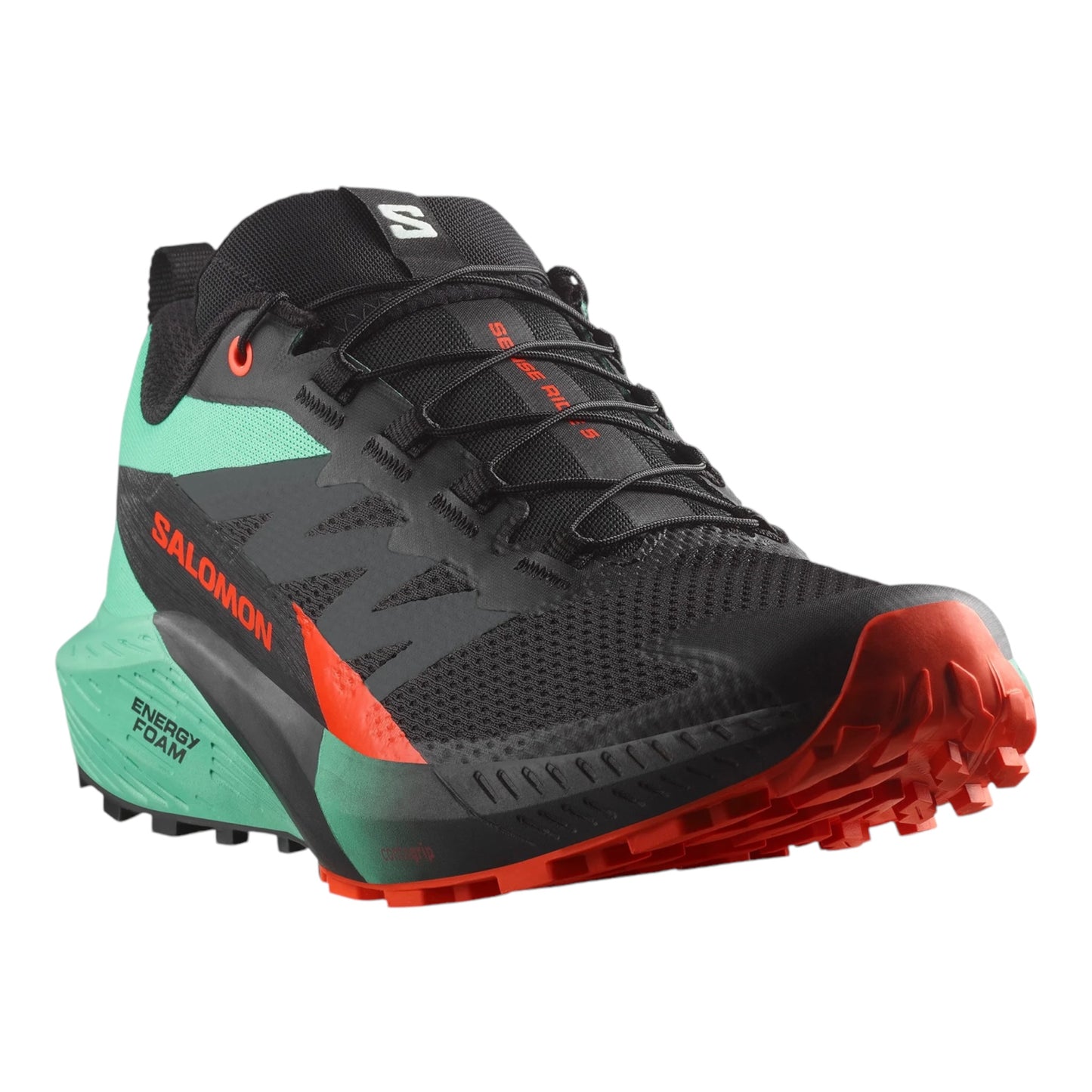 Salomon - Sense Ride 5 - Black / Bay / Cherry Tomato - Chaussures de trail running hommes