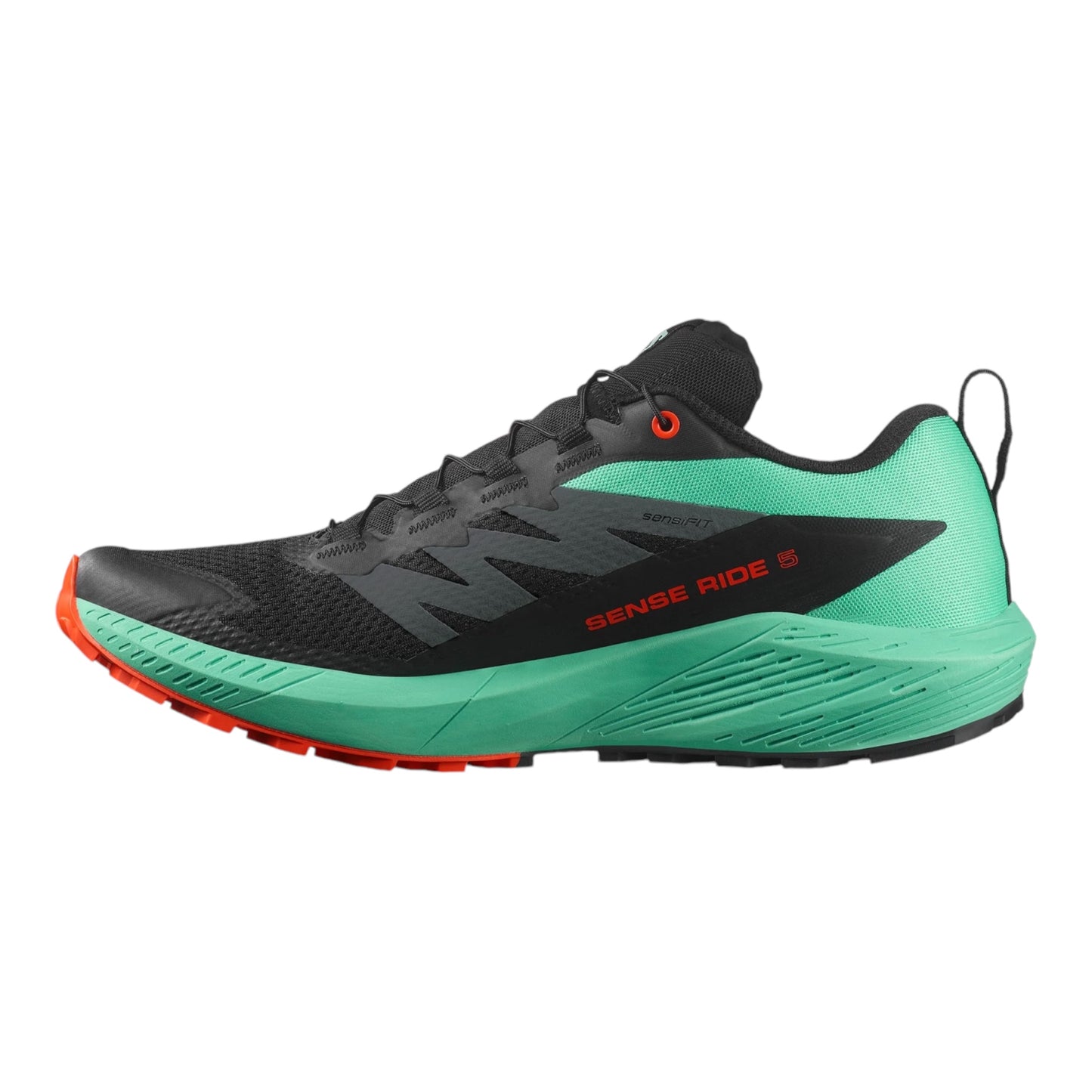 Salomon - Sense Ride 5 - Black / Bay / Cherry Tomato - Chaussures de trail running hommes